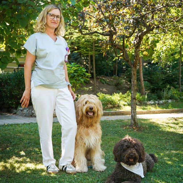 Sonja Kriebernegg-Kargl mit Therapiehunden Hermes und Faye