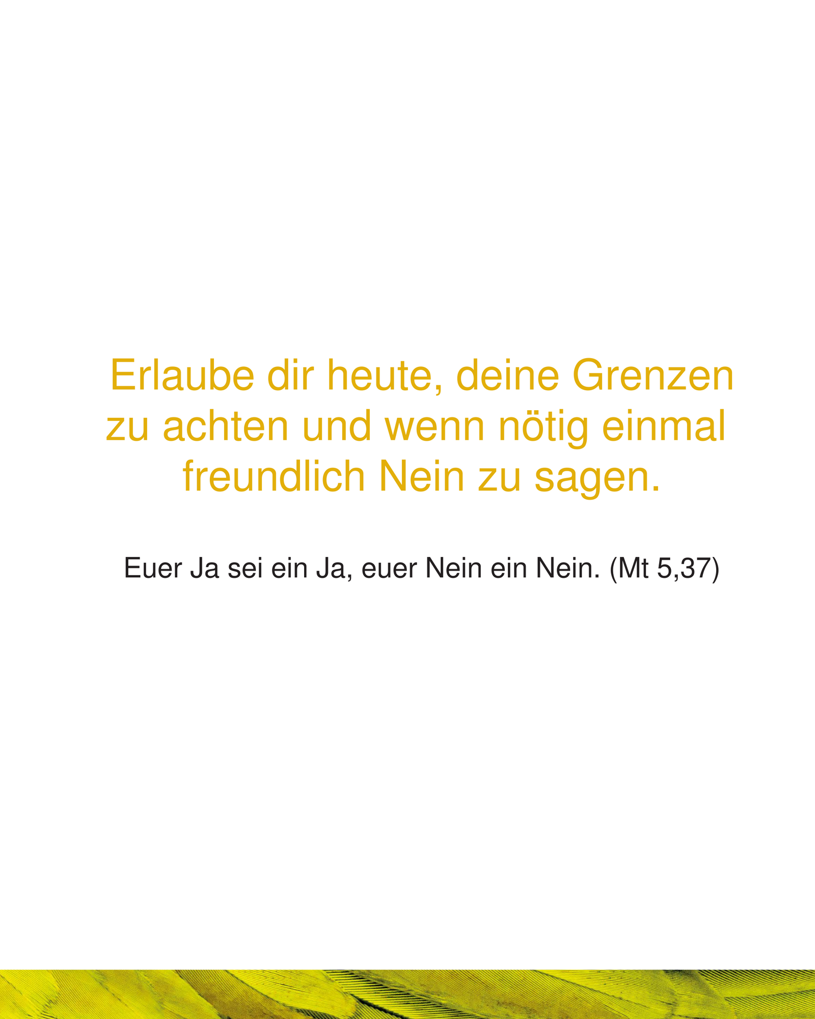 Spruch: Erlaube dir heute deine Grenzen zu achten, und wenn nötig einmal freundlich Nein zu sagen.